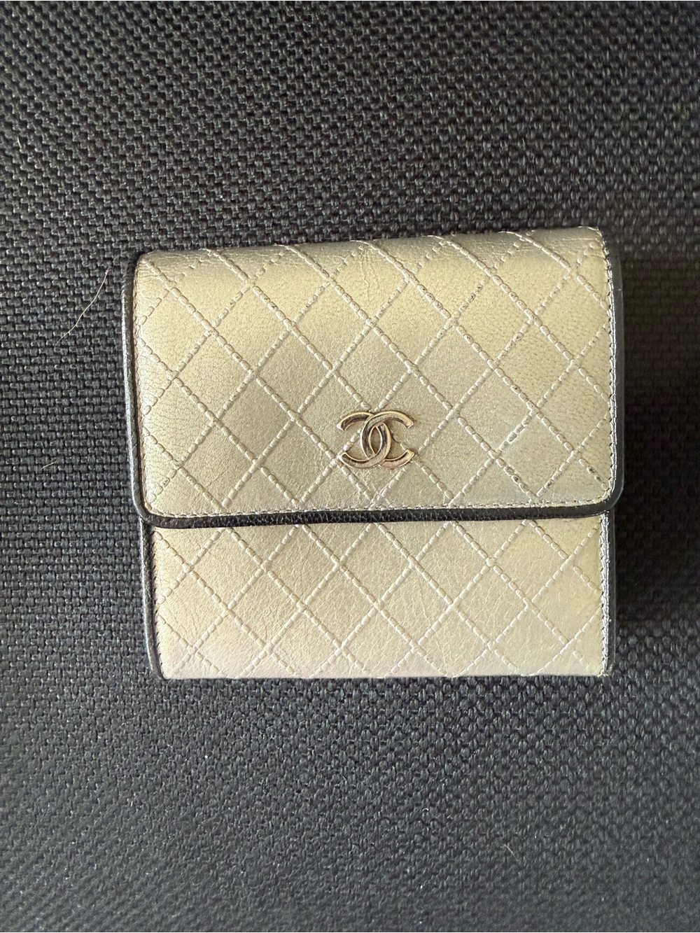 CHANEL Quilted Metallic Cream Mini Wallet with CC Logo